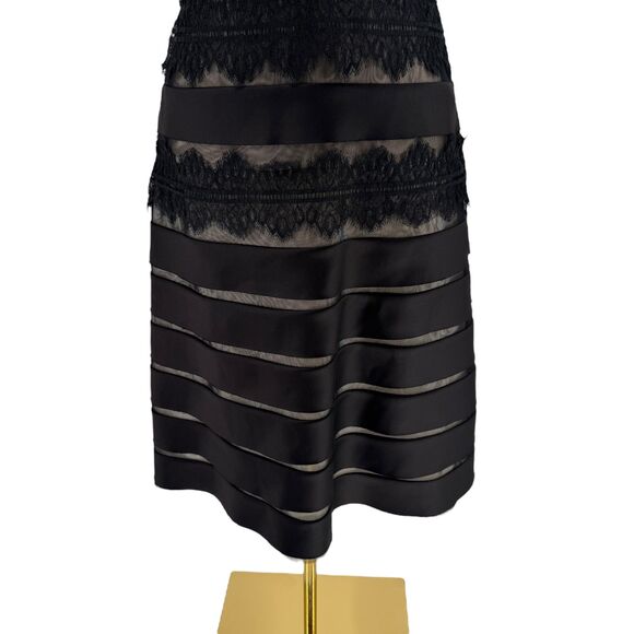 JS Collections Lace Sleeveless Dress 6P PETITE V-Neck Mesh Black Nude Cocktail - Picture 4 of 10